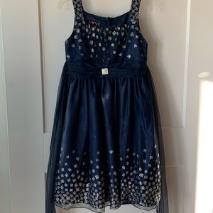 Loves Girls Special Occasion Navy Blue with Silver Square Glitter Design